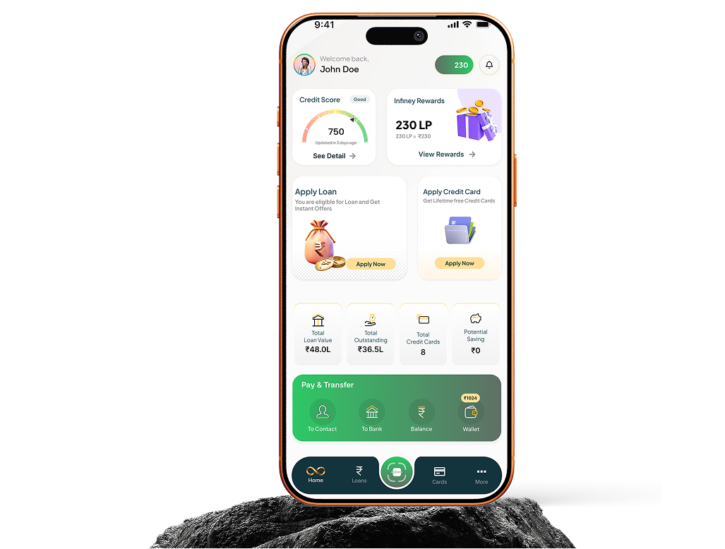 The Infiney app dashboard on a phone